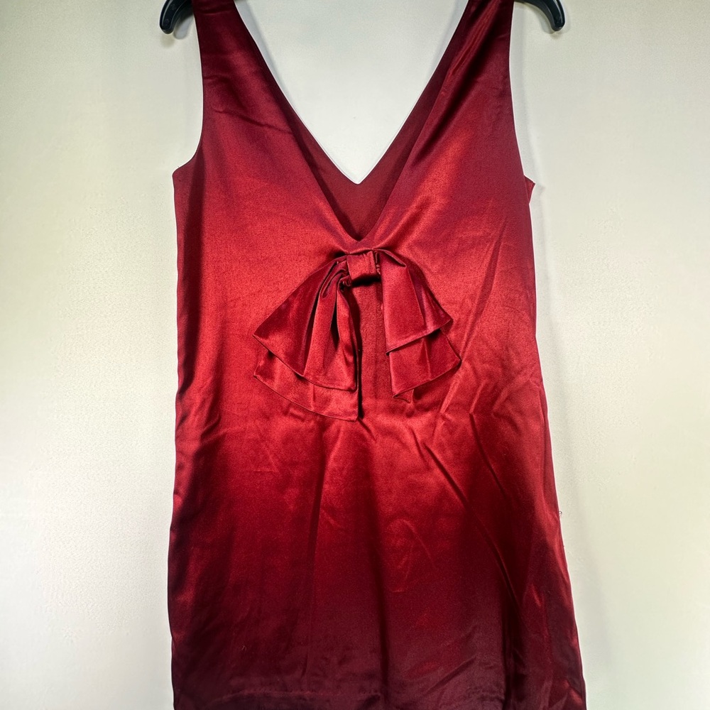 Wayf Satin V-Neck Mini Dress - Burgundy - Picture 2 of 4
